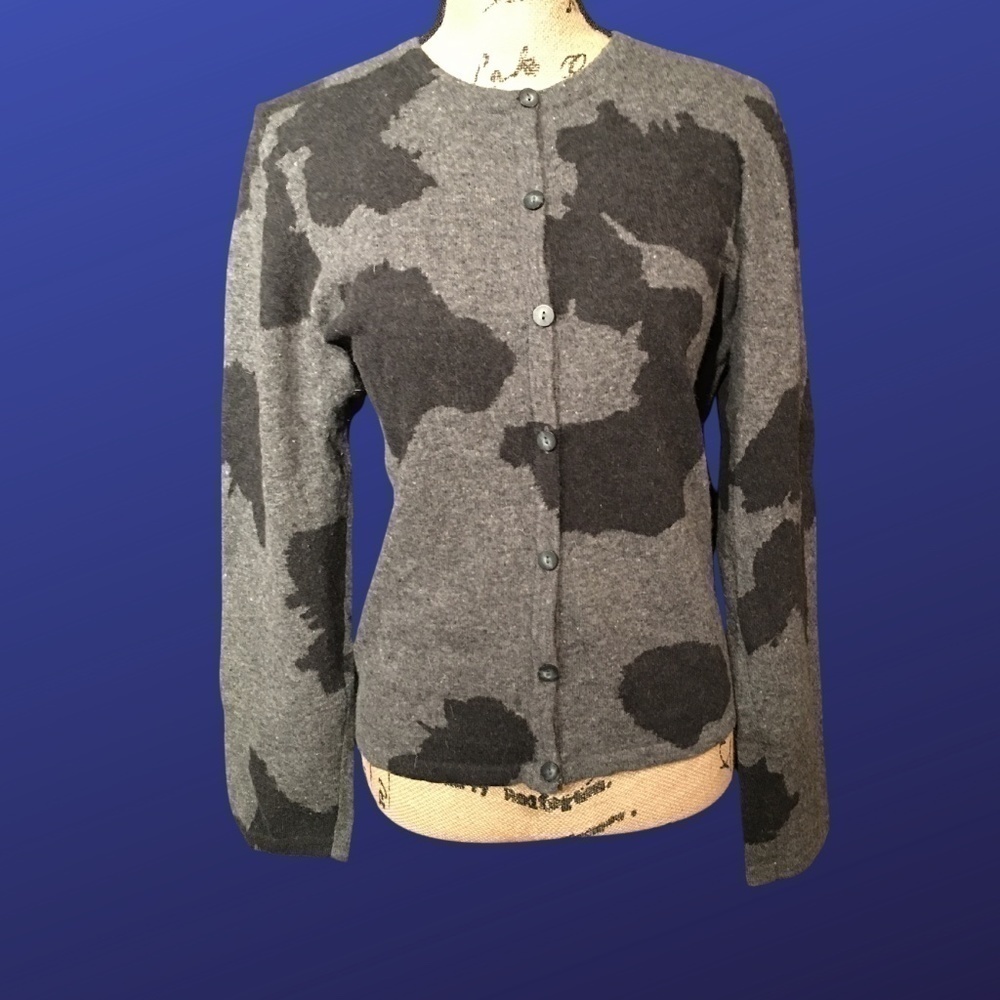 NINA LEONARD DRESS Pre-owned Cardigan, Gray/Black PONY print, Size Large
